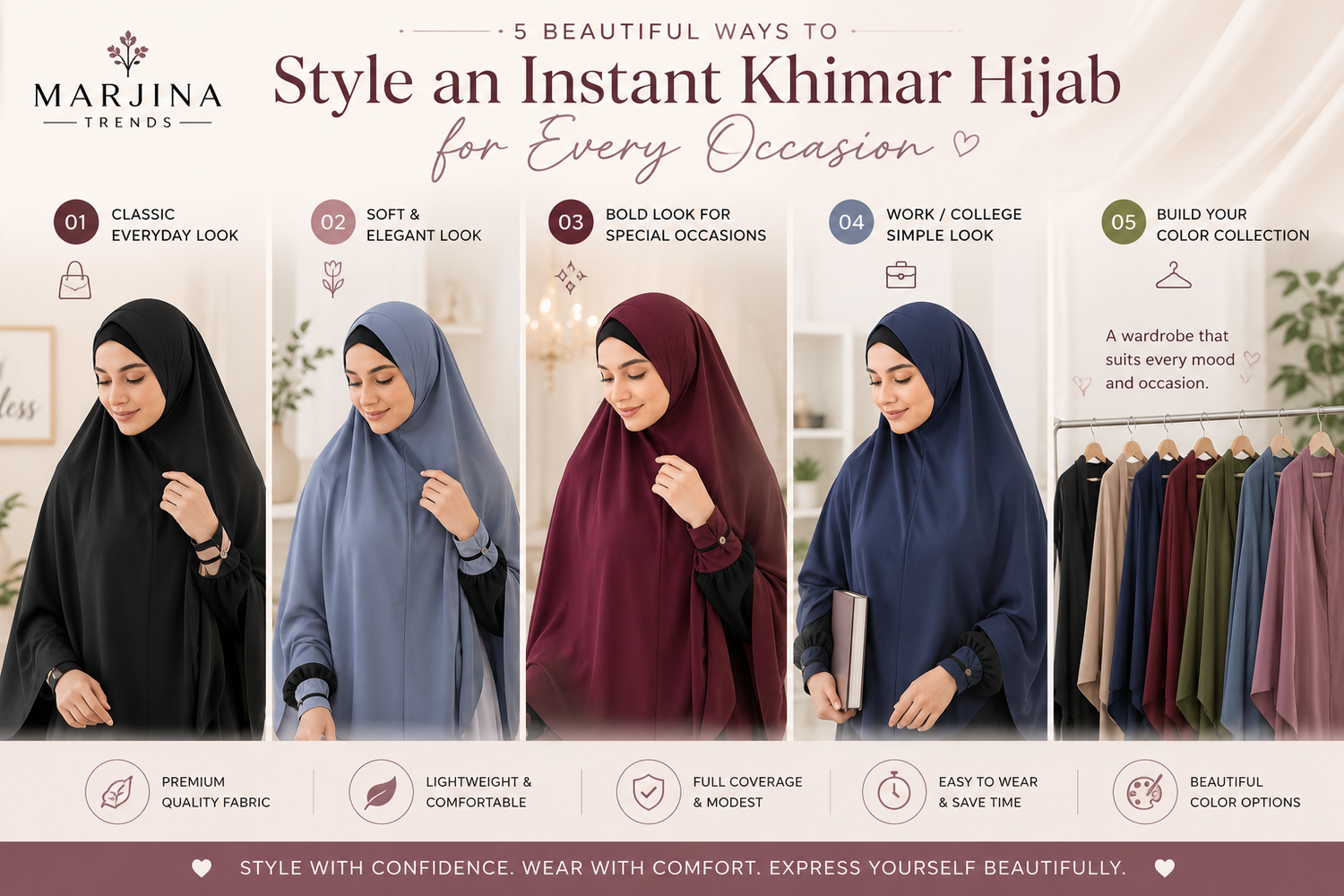 5 Beautiful Ways to Style an Instant Khimar Hijab for Every Occasion