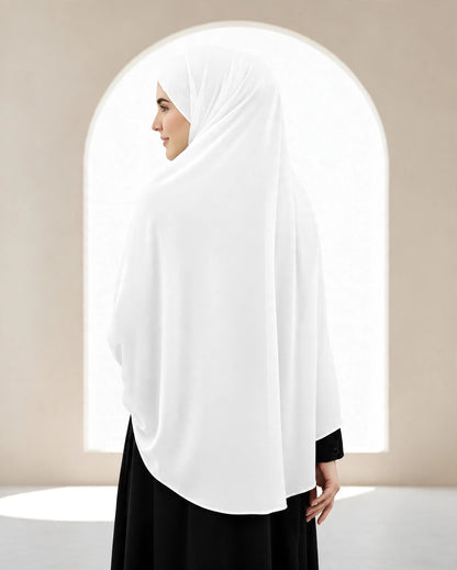 Premium White Instant Khimar Hijab with Black Flared Sleeve Cuffs | Soft & Elegant Full Coverage | Marjina Trends
