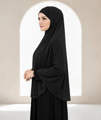 Premium Black Instant Khimar Hijab with Black Lace Cuff Sleeves | Soft & Elegant Full Coverage | Marjina Trends