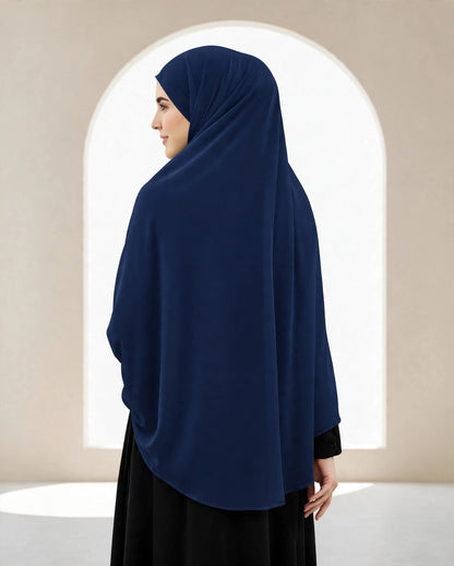 Premium Navy Blue Instant Khimar Hijab with Black Lace Cuff Sleeves | Soft & Elegant Full Coverage | Marjina Trends
