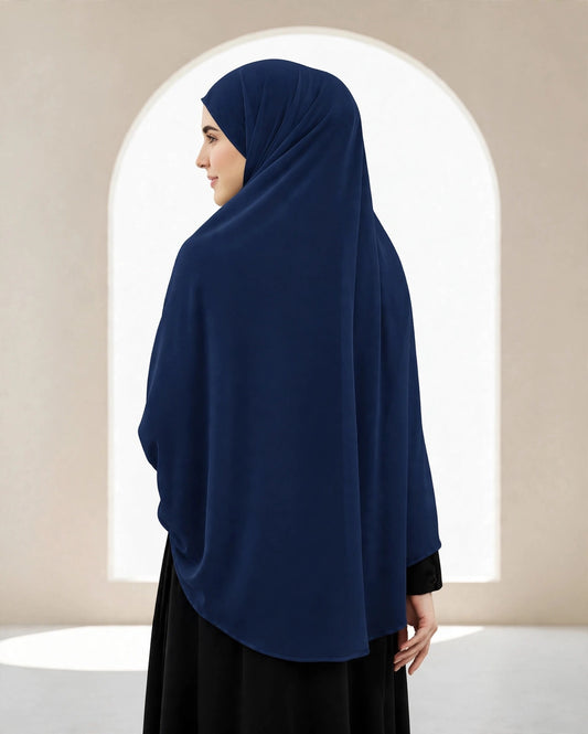 Premium Navy Blue Instant Khimar Hijab with Black Lace Cuff Sleeves | Soft & Elegant Full Coverage | Marjina Trends