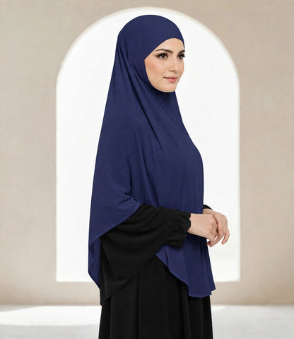 Premium Navy Blue Instant Khimar Hijab with Black Lace Cuff Sleeves | Soft & Elegant Full Coverage | Marjina Trends