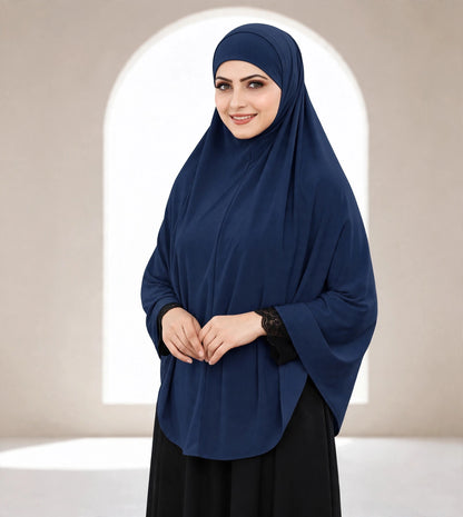 Premium Navy Blue Instant Khimar Hijab with Black Lace Cuff Sleeves | Soft & Elegant Full Coverage | Marjina Trends