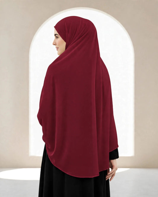 Premium Wine Instant Khimar Hijab with Black Lace Cuff Sleeves | Soft & Elegant Full Coverage | Marjina Trends