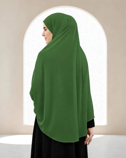 Premium Bottle Green Instant Khimar Hijab with Black Lace Cuff Sleeves | Soft & Elegant Full Coverage | Marjina Trends