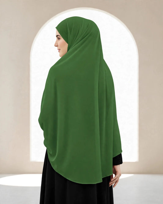 Premium Bottle Green Instant Khimar Hijab with Black Lace Cuff Sleeves | Soft & Elegant Full Coverage | Marjina Trends