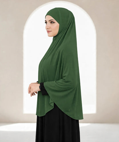 Premium Bottle Green Instant Khimar Hijab with Black Lace Cuff Sleeves | Soft & Elegant Full Coverage | Marjina Trends