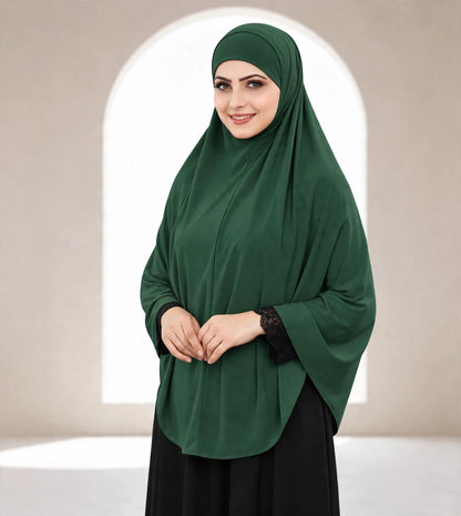 Premium Bottle Green Instant Khimar Hijab with Black Lace Cuff Sleeves | Soft & Elegant Full Coverage | Marjina Trends