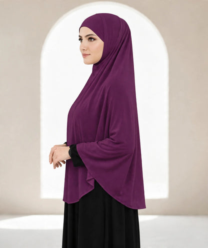Premium Deep Plum Instant Khimar Hijab with Black Lace Cuff Sleeves | Soft & Elegant Full Coverage | Marjina Trends