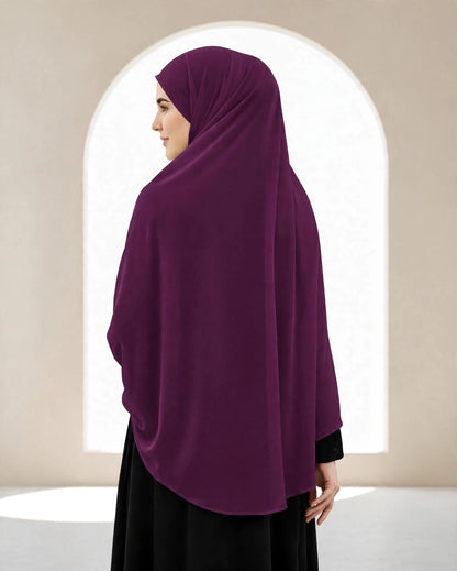 Premium Deep Plum Instant Khimar Hijab with Black Lace Cuff Sleeves | Soft & Elegant Full Coverage | Marjina Trends