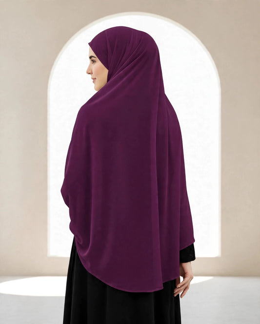 Premium Deep Plum Instant Khimar Hijab with Black Lace Cuff Sleeves | Soft & Elegant Full Coverage | Marjina Trends