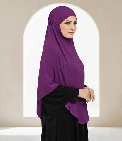 Premium Deep Plum Instant Khimar Hijab with Black Lace Cuff Sleeves | Soft & Elegant Full Coverage | Marjina Trends