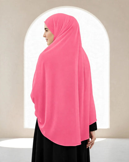 Premium Hot Pink Instant Khimar Hijab with Black Lace Cuff Sleeves | Soft & Elegant Full Coverage | Marjina Trends