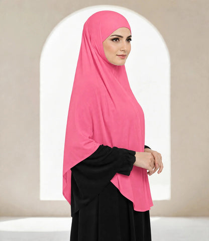 Premium Hot Pink Instant Khimar Hijab with Black Lace Cuff Sleeves | Soft & Elegant Full Coverage | Marjina Trends