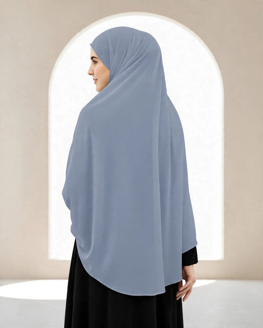Premium Dusty Blue Instant Khimar Hijab with Black Lace Cuff Sleeves | Soft & Elegant Full Coverage | Marjina Trends