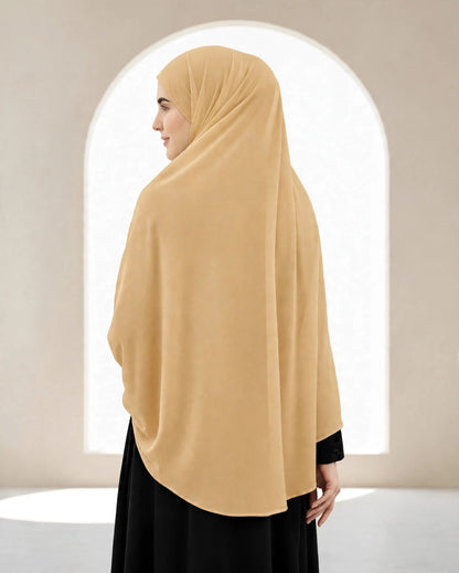 Premium Beige Instant Khimar Hijab with Black Lace Cuff Sleeves | Soft & Elegant Full Coverage | Marjina Trends