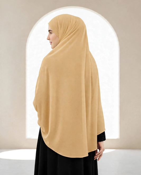 Premium Beige Instant Khimar Hijab with Black Lace Cuff Sleeves | Soft & Elegant Full Coverage | Marjina Trends