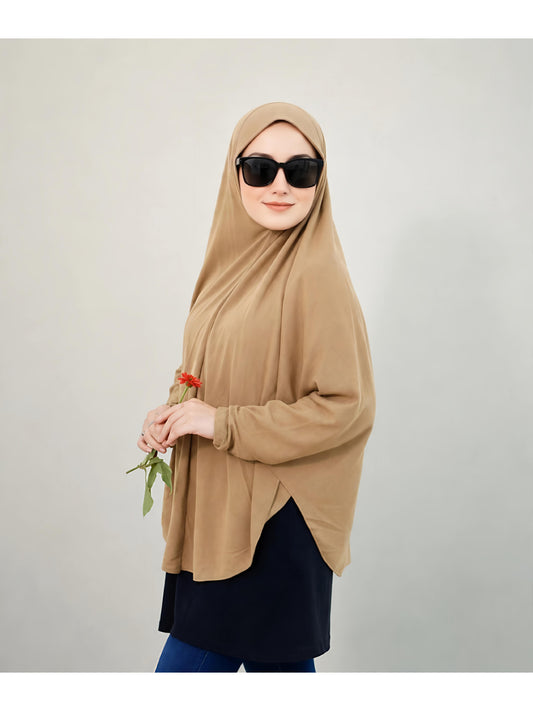 Premium Instant Khimar Hijab with Sleeves – Soft Stretch Jersey | Modest Everyday Wear