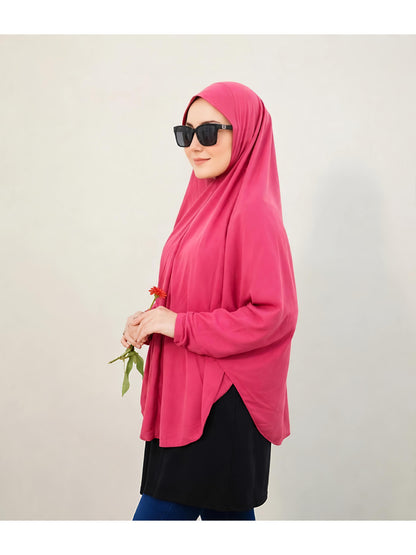 Premium Instant Khimar Hijab with Sleeves – Rose Pink | Soft Stretch Jersey