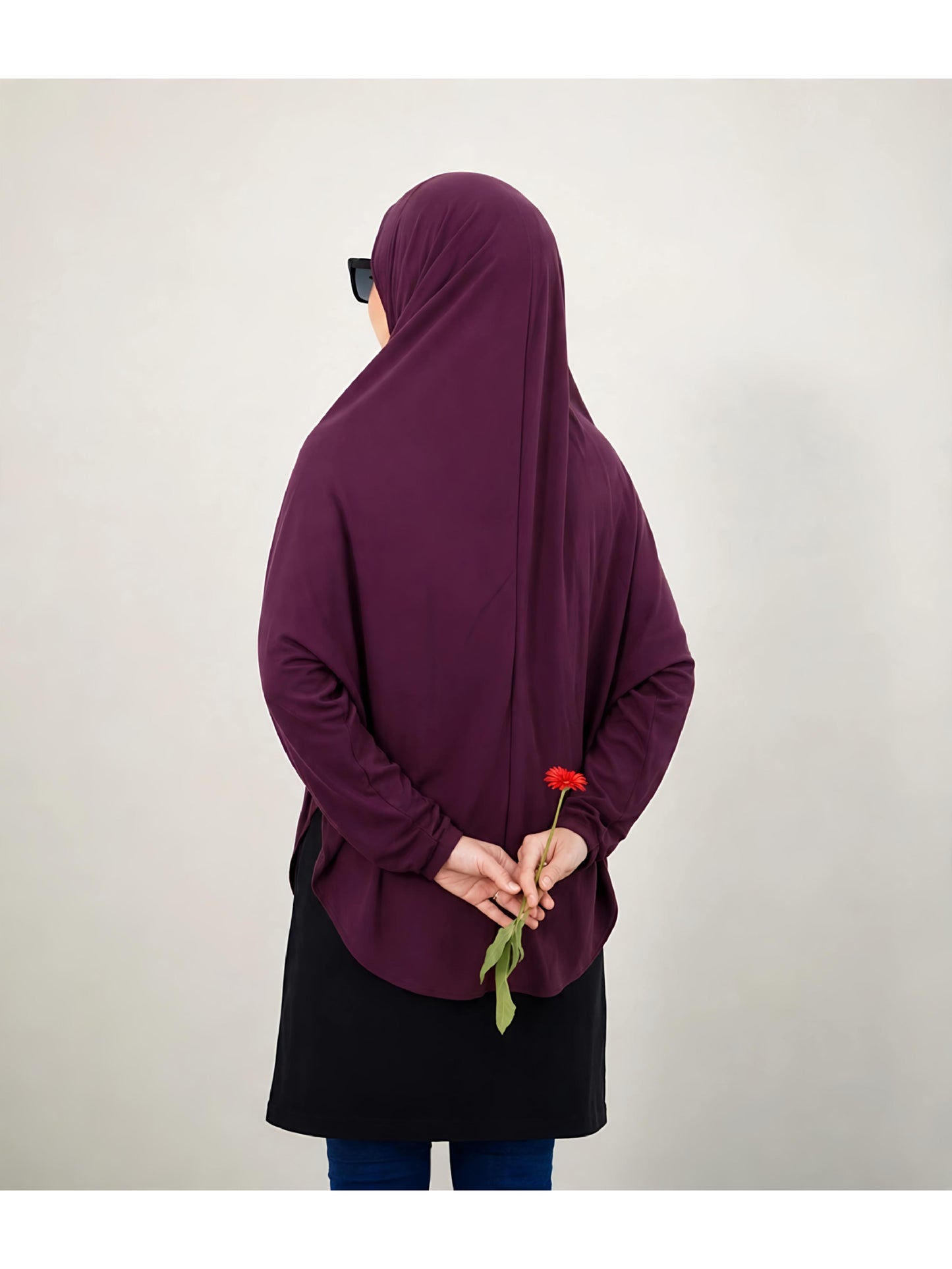 Premium Instant Khimar Hijab with Sleeves – Deep Plum | Soft Stretch Jersey