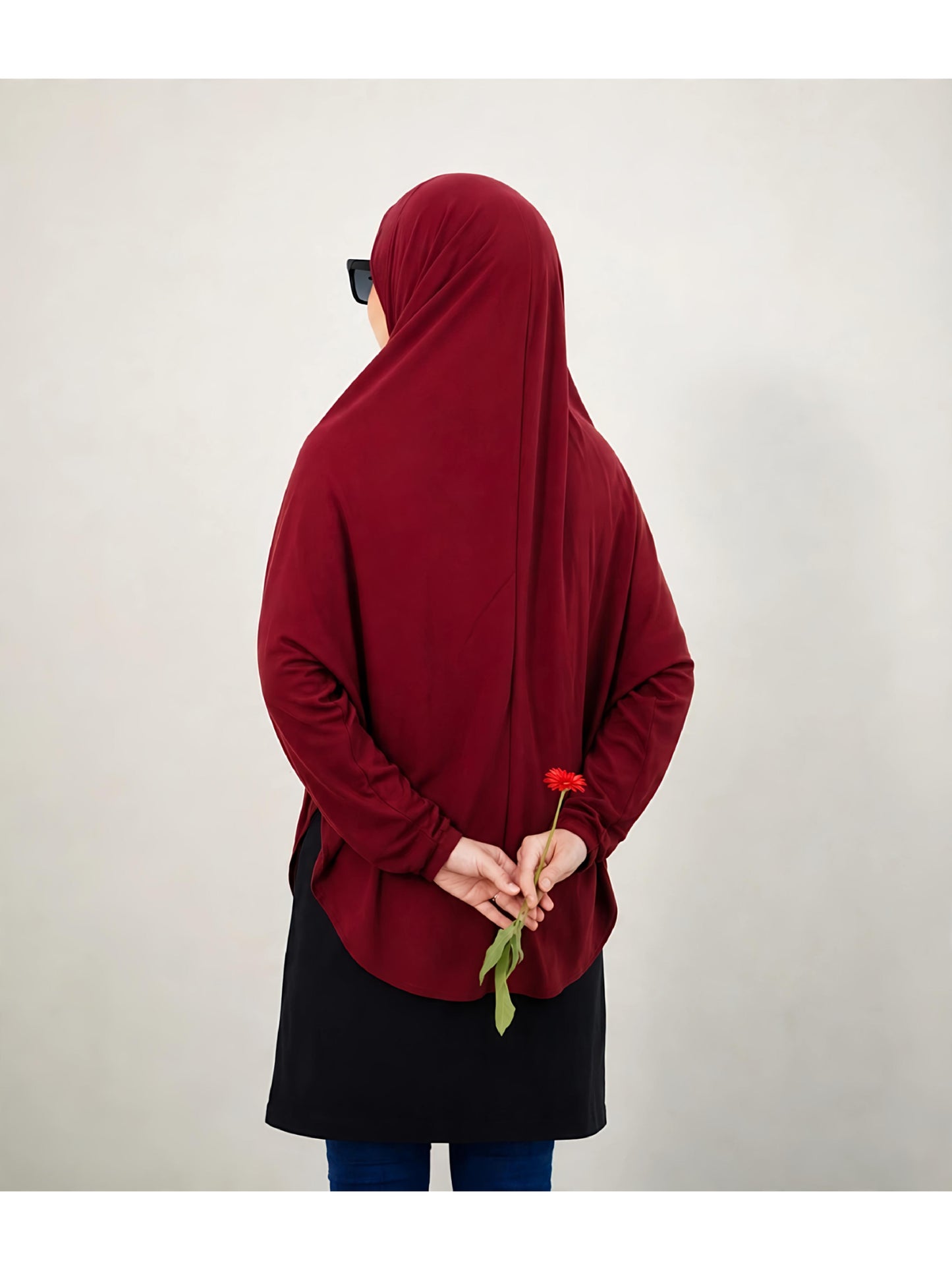 Premium Instant Khimar Hijab with Sleeves – Maroon | Soft Stretch Jersey